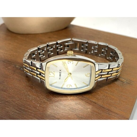 Timex Women's Watch TW2T50200 Quartz Silver Dial Rectangle Two Tone Steel 21mm - Picture 7 of 13